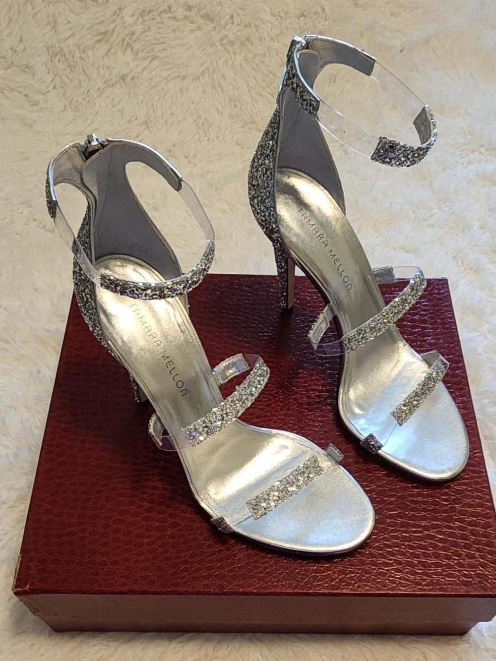 Tamara Mellon Silver Glitter Heels. Size 41.5m